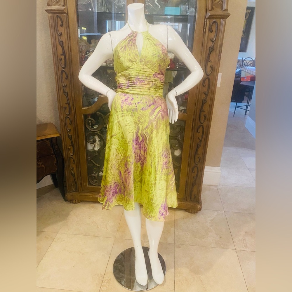 Morell Maxie Multicolor Print Halter Satin Dress Sz 4